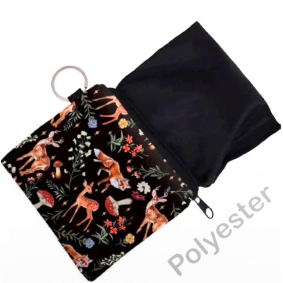 Fox & Deer Key Ring Coin Purse -Portable Zipper Pouch W/Card Holder &Earbud Case - Picture 2 of 6